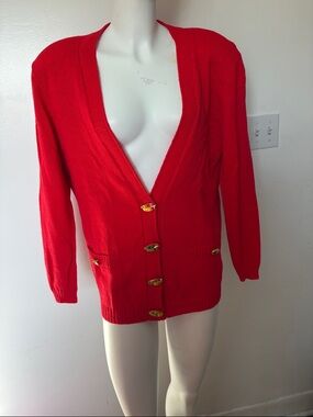 Classic Red V-Neck Button-Front Cardigan Sweater